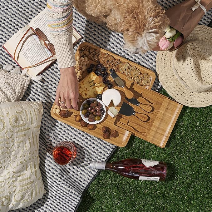 Twine Four Piece Bamboo Knives Set Wood Cheese Boards Serveware, Natural,10162