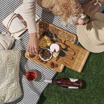 Twine Four Piece Bamboo Knives Set Wood Cheese Boards Serveware, Natural,10162