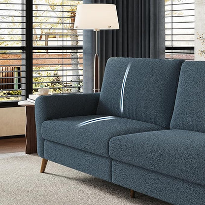 GarveeHome 84" Sofa, 3 Seater Couch for Living Room, Modern Loveseat, Boucle Sofa with Deep Seats, Wide Armrests, Wood Legs, Easy Assembly, Upholstered Comfy Sofa for Bedroom Office, Dark Blue