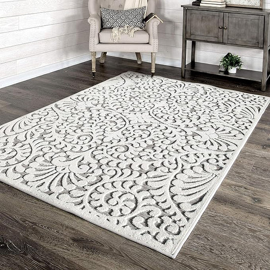 My Texas House Bluebonnets Area Rug 7.9x10.10 Indoor Outdoor, Natural Grey