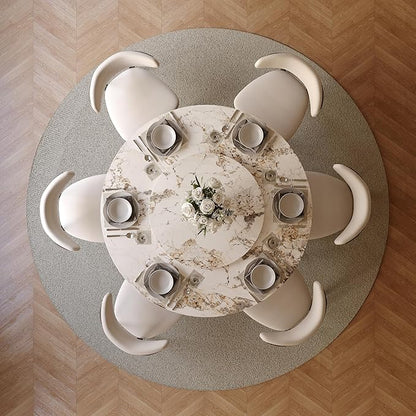 POVISON Round Dining Table for 6, 59" Modern Round Dining Room Table with Lazy Susan, Pandora Sintered Stone Dining Tabletop with Black Carbon Steel Pedestal (Dining Table Only)