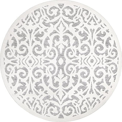 Orian My Texas House Lady Bird Rug 6.5ft Round High-Low Floral Indoor Outdoor, Natural Grey