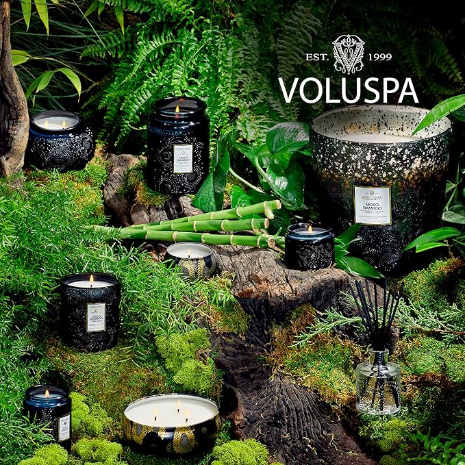 Voluspa Moso Bamboo, Large Candle Jar, 18 ounce, 100 Hour Burn Time, Coconut Wax for Clean Burning, Handcrafted in the USA