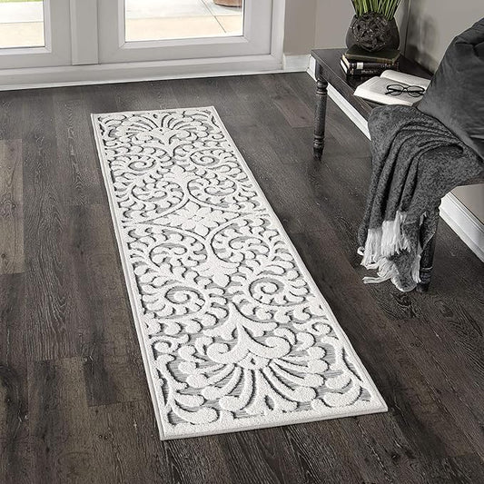 My Texas House Bluebonnets Runner Rug 1.11x7.6 Indoor Outdoor, Natural Grey