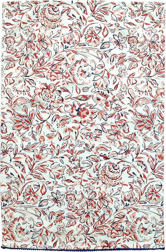 TARAN LIVING Printed Kitchen Dish Bar and Tea Towels Cotton, 18x28 inch with Trims, Cotton Dish Towel Sets (White & Peach, Set of 4)