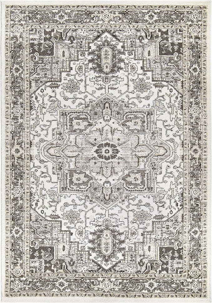 Orian Lone Star Belle Runner Rug 2x7.6 Traditional Floral Medallion, Natural Grey