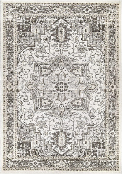 Orian Lone Star Belle Runner Rug 2x7.6 Traditional Floral Medallion, Natural Grey
