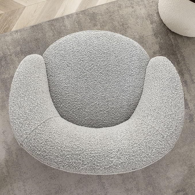 KINWELL 34" W Mid Century Modern Swivel Barrel Chair, Round Upholstered Boucle Swivel Accent Chairs, No Assembly Chair for Living Room Bedroom Reading Apartment Lounge Nursery(Black White)