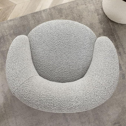 KINWELL 34" W Mid Century Modern Swivel Barrel Chair, Round Upholstered Boucle Swivel Accent Chairs, No Assembly Chair for Living Room Bedroom Reading Apartment Lounge Nursery(Black White)