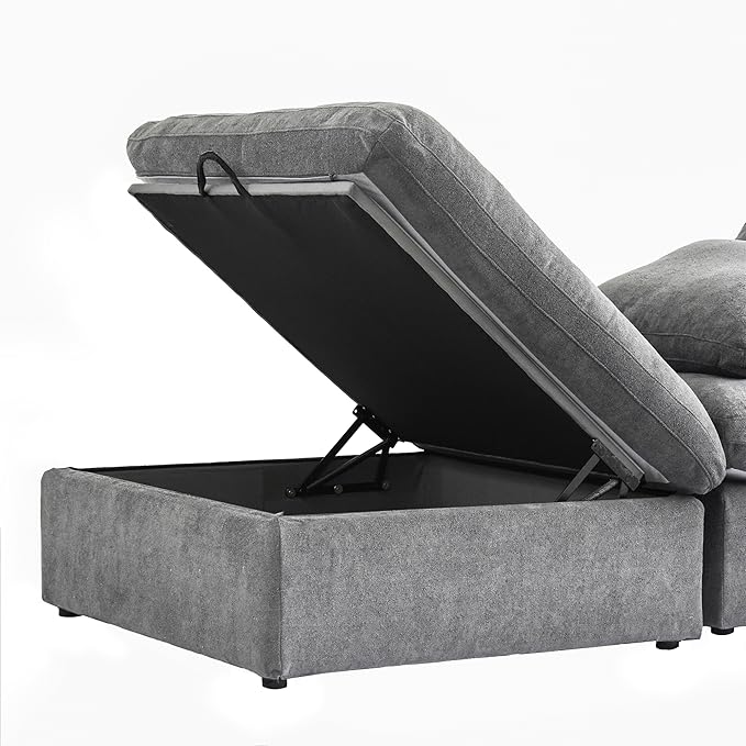 Cloud Couch Modular Sectional Sofa for LivingRoom, 80.3" Down Filled L Shaped Couch, 2 Seater+ 1 Storage Ottoman Convertible Funiture for Apartment(Grey, LoveSeat+1 Ottoman)