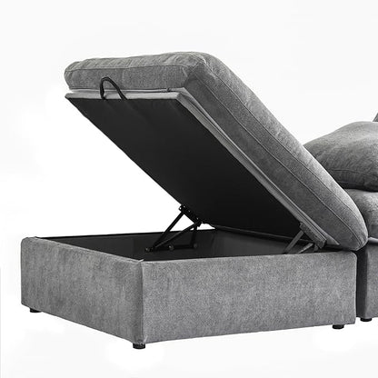 Cloud Couch Modular Sectional Sofa for LivingRoom, 80.3" Down Filled L Shaped Couch, 2 Seater+ 1 Storage Ottoman Convertible Funiture for Apartment(Grey, LoveSeat+1 Ottoman)