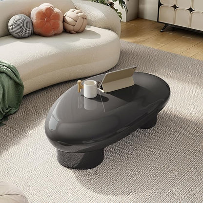 24/7 Shop at Home Kavren Modern 37-inch Oval Glossy Low Profile Coffee Table, Stone Shape Living Room Furniture for Small Space, Dark Grey