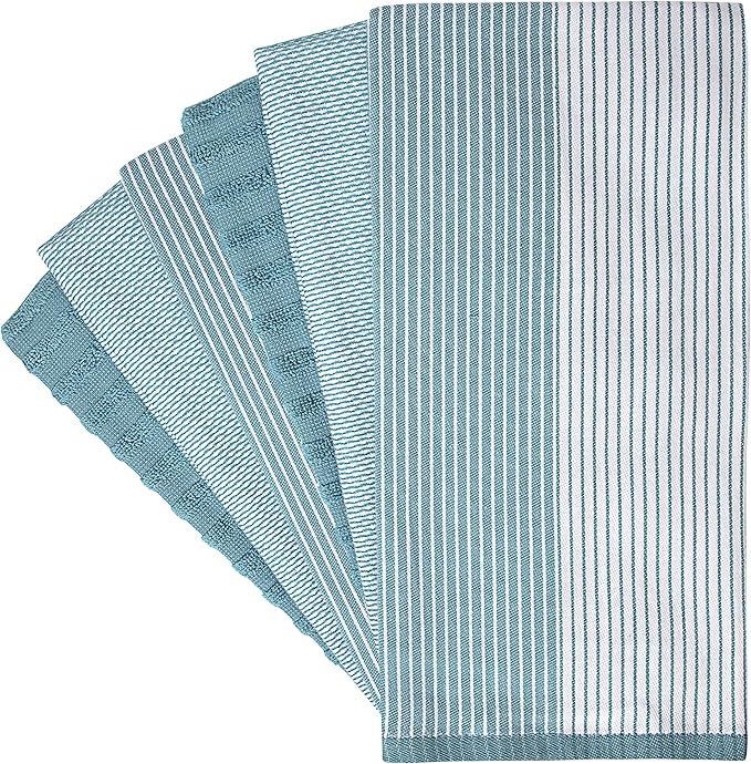 Premium Kitchen Towels 6 Pack Large Cotton Flat Terry Absorbent Tea Towels with Hanging Loop Aqua 20x28