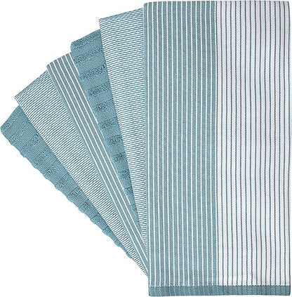 Premium Kitchen Towels 6 Pack Large Cotton Flat Terry Absorbent Tea Towels with Hanging Loop Aqua 20x28