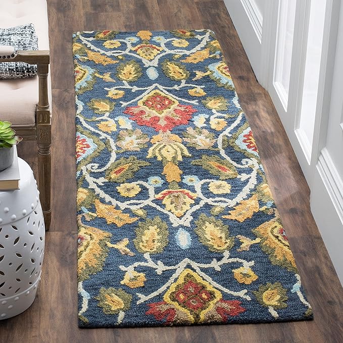 SAFAVIEH Blossom Collection Accent Rug - 2'3" x 4', Green & Multi, Handmade Wool, Ideal for High Traffic Areas in Entryway, Living Room, Bedroom (BLM402B)