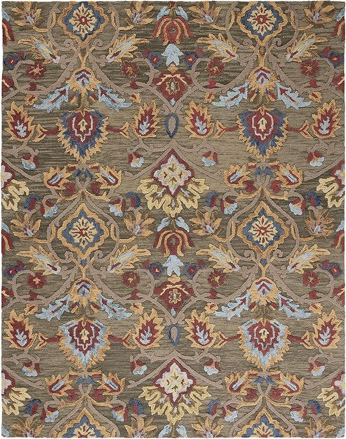 SAFAVIEH Blossom Collection Area Rug - 9' x 12', Green & Multi, Handmade Wool, Ideal for High Traffic Areas in Living Room, Bedroom (BLM402B)