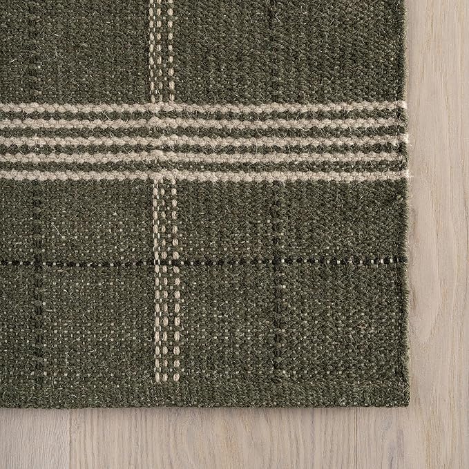 Rugs USA x Nate Berkus Downing Plaid Wool Cozy Area Rug, 9' 6" x 13' 6", Green
