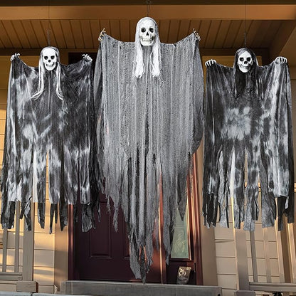JOYIN 3 Pack Hanging Halloween Skeleton Ghosts Decorations Outdoor, Grim Reapers for Best Halloween Outdoor Decorations, Haunted Haunted House Prop, Party Supplies