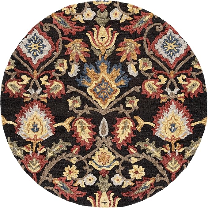 SAFAVIEH Blossom Collection 6' Round Charcoal/Multi BLM402H Handmade Wool Entryway Foyer Living Room Dining Bedroom Area Rug