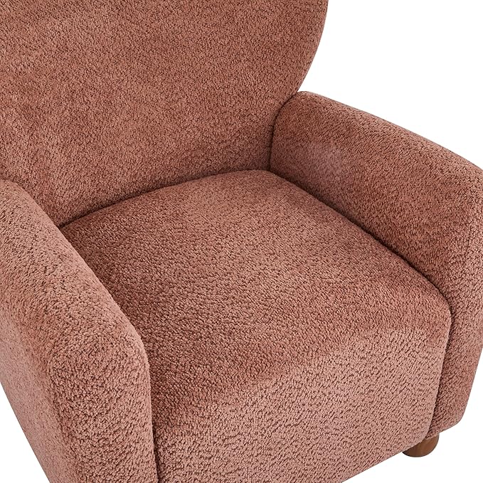 Christopher Knight Home Lindy Wingback Accent Chair, Upholstered Armchair with Rounded Wooden Legs, Curved Backrest Single Sofa, Soft Cushion Seating, Comfy Lounge Chair for Living Room, Dusty Coral