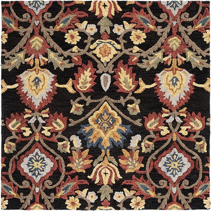 SAFAVIEH Blossom Collection Area Rug - 4' Square, Charcoal & Multi, Handmade Wool, Ideal for High Traffic Areas in Living Room, Bedroom (BLM402H)