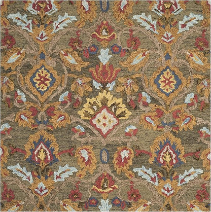 SAFAVIEH Blossom Collection Area Rug - 10' Square, Green & Multi, Handmade Wool, Ideal for High Traffic Areas in Living Room, Bedroom (BLM402B)