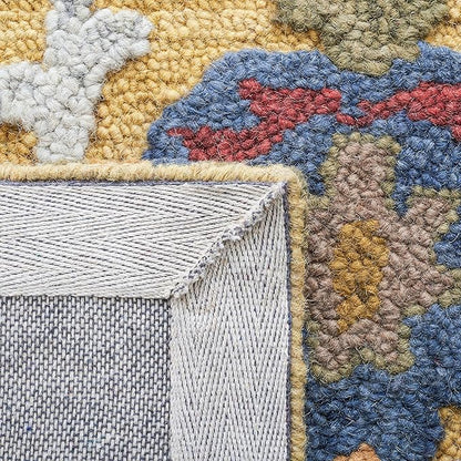 SAFAVIEH Blossom Collection Area Rug - 4' Square, Gold & Multi, Handmade Wool, Ideal for High Traffic Areas in Living Room, Bedroom (BLM402D)