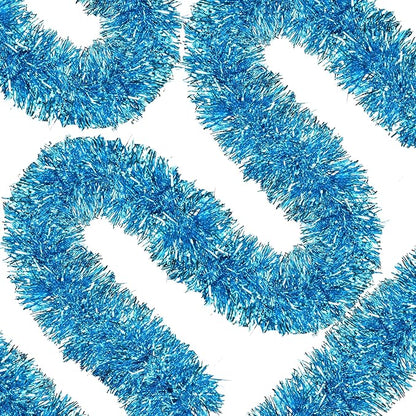 50 Ft Christmas Tinsel Garland Sky Blue Thick Tinsel Garland Xmas Tree Decorations Metallic Tinsel Twist Garland for Christmas, Birthday, Party Decor Indoor Outdoor Party Supplies