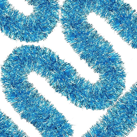 50 Ft Christmas Tinsel Garland Sky Blue Thick Tinsel Garland Xmas Tree Decorations Metallic Tinsel Twist Garland for Christmas, Birthday, Party Decor Indoor Outdoor Party Supplies
