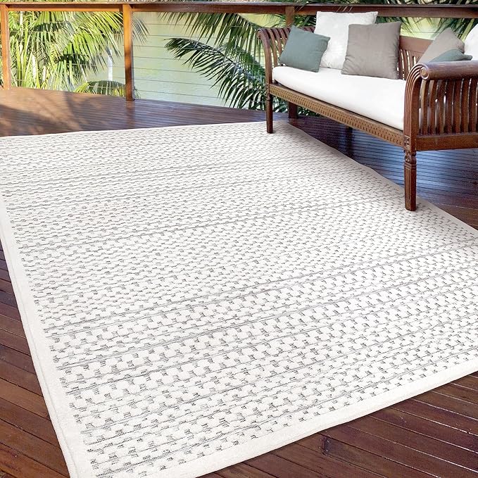 Orian My Texas House Boucle Quail Hallow Rug 5.2x7.6 Indoor Outdoor, Natural Grey