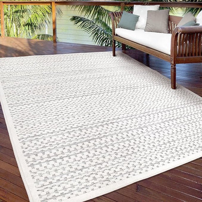 Orian My Texas House Boucle Quail Hallow Rug 5.2x7.6 Indoor Outdoor, Natural Grey