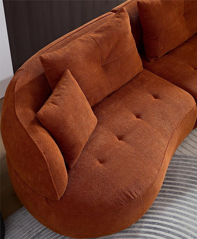 109" Modern Curved Sofa Sectional Couch, Luxury Comfy Boucle Upholstered Couches, Oversized 3 Seater Minimalist Deep Seat Modular Sofas for Living Room,Bedroom, Home Office, Apartment, Orange