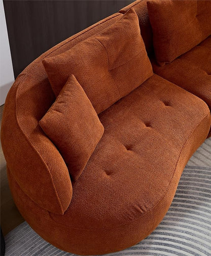 109" Modern Curved Sofa Sectional Couch, Luxury Comfy Boucle Upholstered Couches, Oversized 3 Seater Minimalist Deep Seat Modular Sofas for Living Room,Bedroom, Home Office, Apartment, Orange