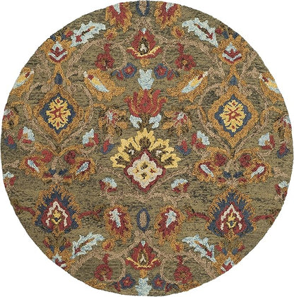 SAFAVIEH Blossom Collection 6' Round Green/Multi BLM402B Handmade Premium Wool Area Rug