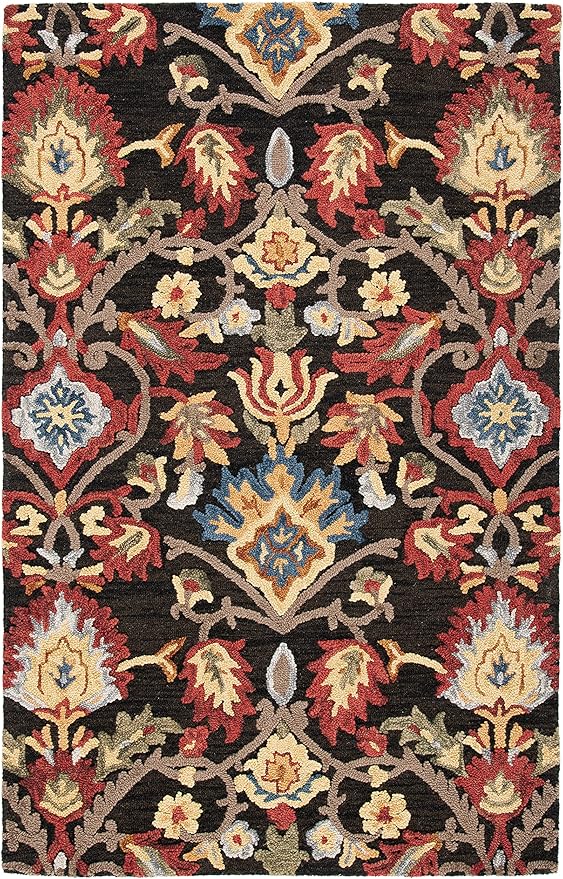 SAFAVIEH Blossom Collection Area Rug - 6' x 9', Charcoal & Multi, Handmade Wool, Ideal for High Traffic Areas in Living Room, Bedroom (BLM402H)