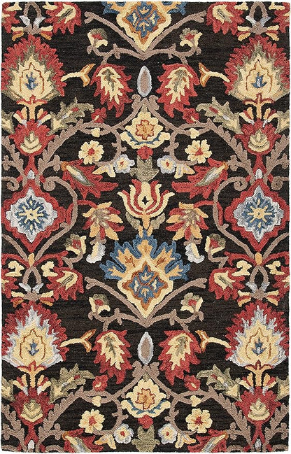 SAFAVIEH Blossom Collection Area Rug - 6' x 9', Charcoal & Multi, Handmade Wool, Ideal for High Traffic Areas in Living Room, Bedroom (BLM402H)