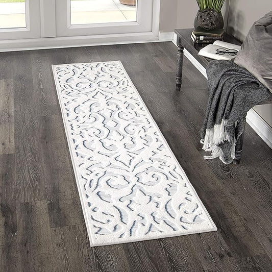 My Texas House Lady Bird Area Rug 1.11x7.6 Indoor Outdoor, Natural Blue