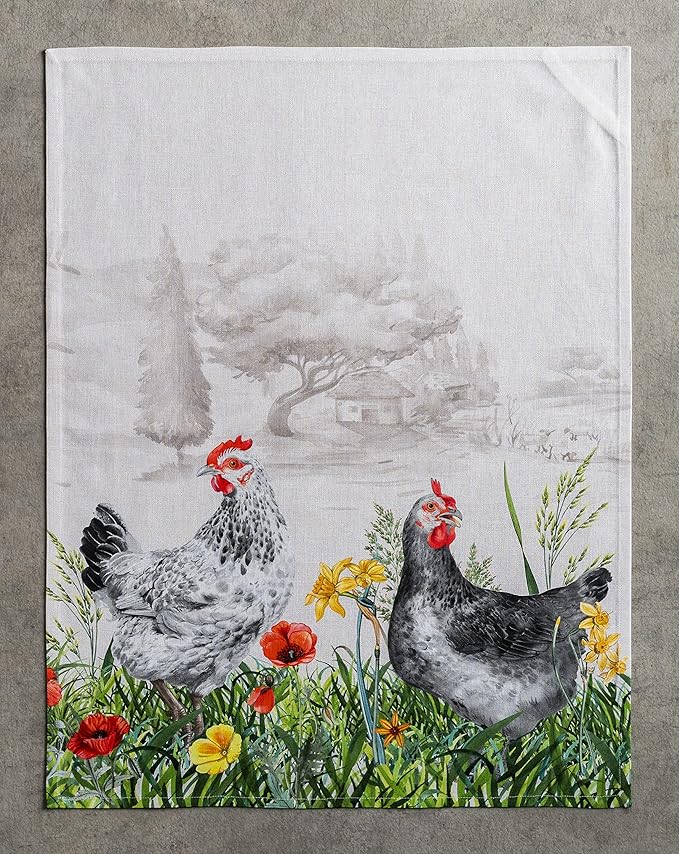 Maison d'Hermine Dish Towels 100% Cotton Absorbent Basse Cour Set of 3 Spring Summer