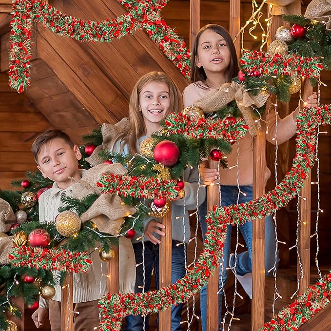 50 Ft Christmas Tinsel Garland Thick Tinsel Garland Xmas Tree Decorations Metallic Tinsel Twist Garland for Christmas, Birthday, Party Decor Indoor Outdoor Party Supplies