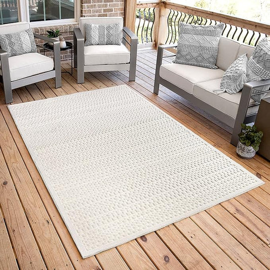 My Texas House Quail Hallow Rug 5.2x7.6 Geometric High-Low Indoor Outdoor, Natural