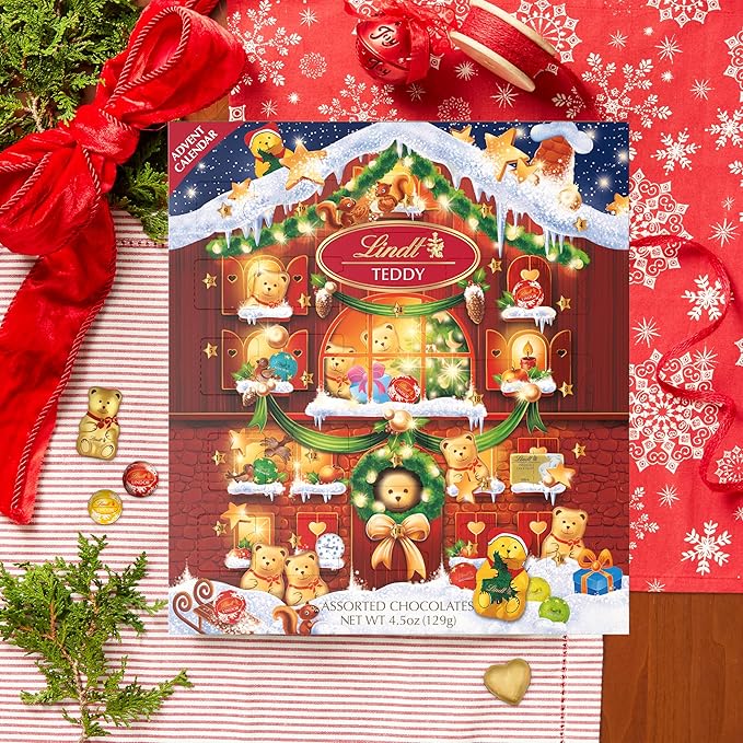 Lindt Holiday Teddy Bear Chocolate Candy Advent Calendar, 4.5 oz. (Pack of 2)