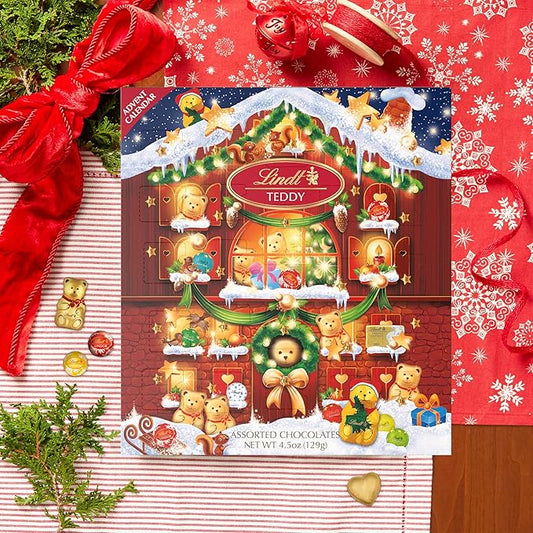 Lindt Holiday Teddy Bear Chocolate Candy Advent Calendar, 4.5 oz. (Pack of 2)