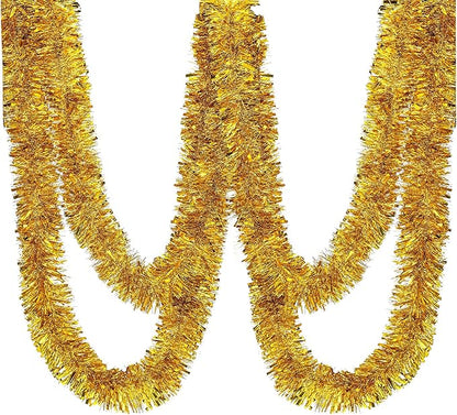 25 ft Long Roll Gold Tinsel Twist Garland, Shiny Metallic Foil Decorations for Parade Floats, Halloween, Christmas Eve, New Year Parties (4" x 25' roll, Gold)