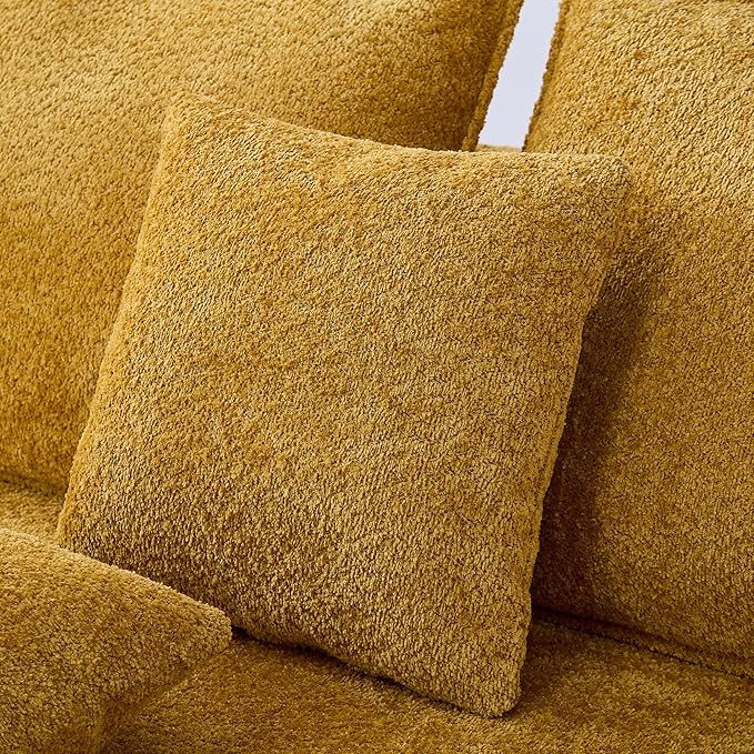 125'' Modern Curved Cloud Sofa Luxury Living Room 5 Seater Combo Sofa Cloud Curve Design Mid Century Upholstered Sofa with Ottoman for Living Room Bedroom Apartment (Boucle+Left Facing, Yellow)