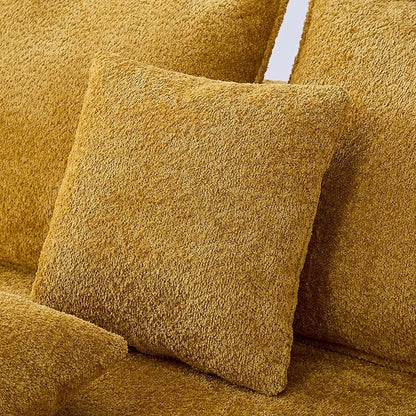 125'' Modern Curved Cloud Sofa Luxury Living Room 5 Seater Combo Sofa Cloud Curve Design Mid Century Upholstered Sofa with Ottoman for Living Room Bedroom Apartment (Boucle+Left Facing, Yellow)