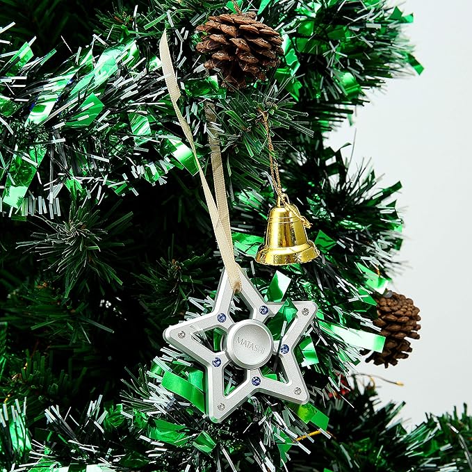 Matashi Hanging Christmas Tree Star Ornament with Matashi Crystals, Christmas Decorations for Holiday Wedding Party Decoration, Tree OrnamentsShiny, Chrome Plated Metal Finish, Ribbons Included