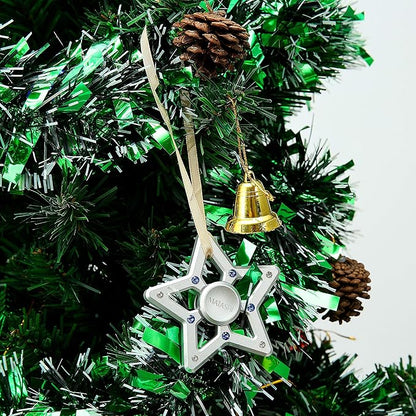 Matashi Hanging Christmas Tree Star Ornament with Matashi Crystals, Christmas Decorations for Holiday Wedding Party Decoration, Tree OrnamentsShiny, Chrome Plated Metal Finish, Ribbons Included