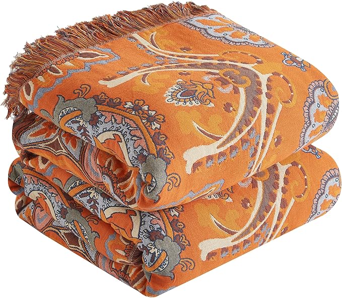 Boho Throw Blanket 100% Cotton Woven Ultra Soft 4-Layer Muslin Quilt Farmhouse Bed Blanket Cover 60"x80", Vintage Floral