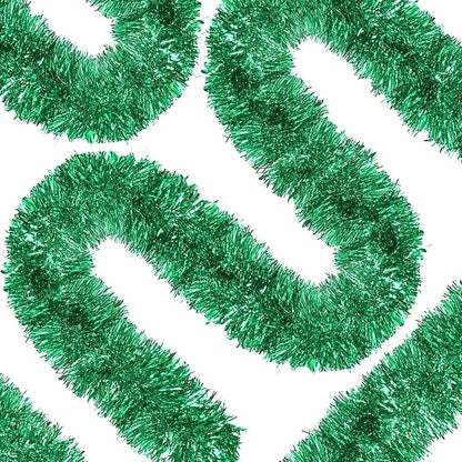 50 Ft Christmas Tinsel Garland Green Thick Tinsel Garland Xmas Tree Decorations Metallic Tinsel Twist Garland for Christmas, Birthday, Party Decor Indoor Outdoor Party Supplies