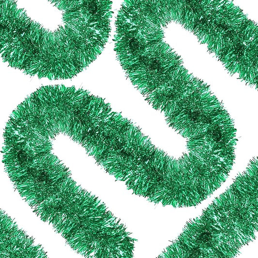 50 Ft Christmas Tinsel Garland Green Thick Tinsel Garland Xmas Tree Decorations Metallic Tinsel Twist Garland for Christmas, Birthday, Party Decor Indoor Outdoor Party Supplies
